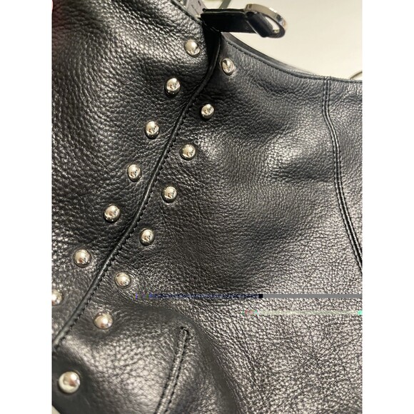 Black Leather Silver Studded Hobo Bag Purse By Franco Sarto - Picture 12 of 16